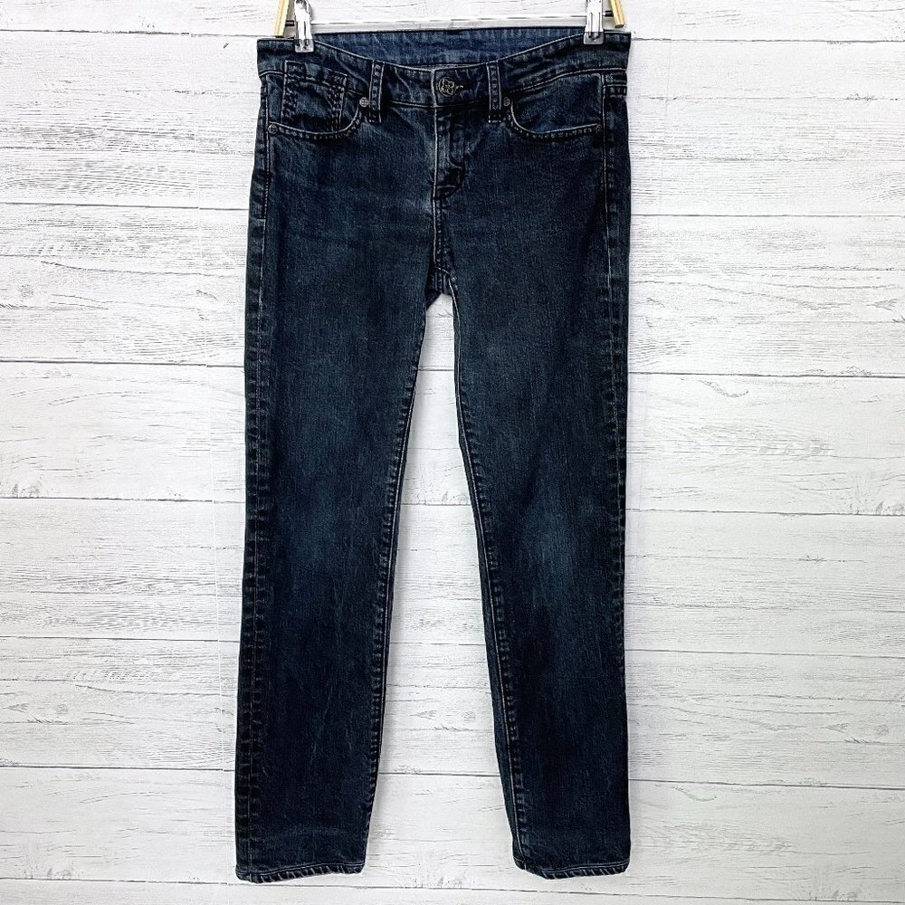 BCBGMaxazria Women's Jeans Low Rise Straight Leg Dark Wash size 28 length 30"